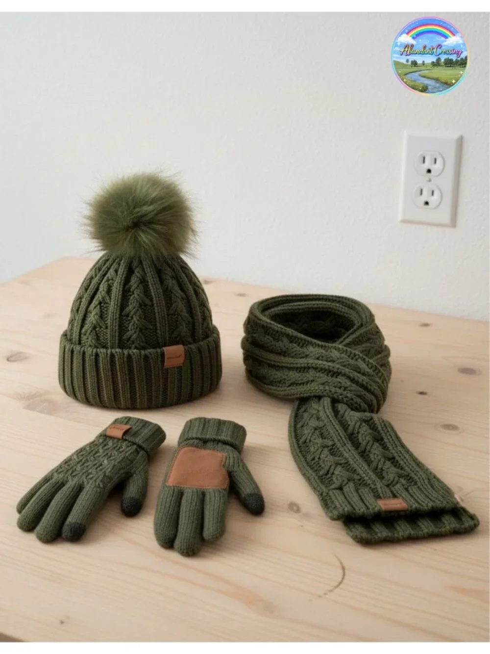 Womens Winter Hat Scarf Gloves Set Fleece Lined Beanie Pom Pom Knit Scarf